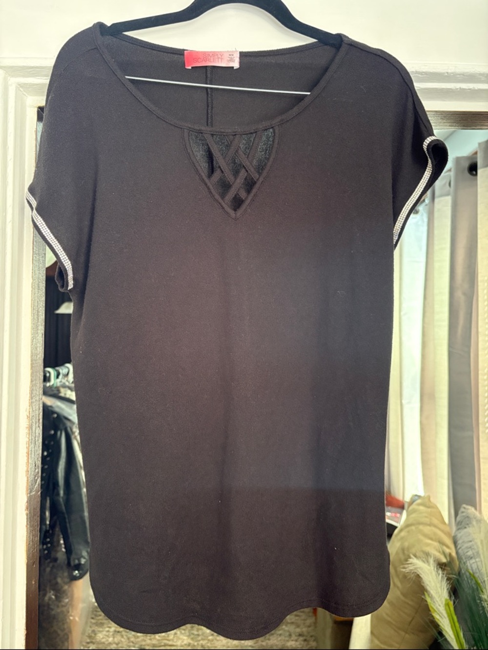 Scarlett Black Short Sleeve Top with Lattice Accent